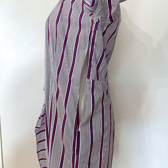 LE SARTE PETTEGOLE 100% COTTON WHITE BLUE RED STRIPED WRAP SHIRT DRESS - XS (40) - Picture 7 of 12